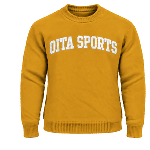 Custom Mustard Yellow Men Fuzzy Knit Sweater Crew Neck Long Sleeve Casual Warm Winter Pullover <b>Jumper</b> with Raised Chest Letter - Product Image 1