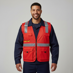 Chalecos de Seguridad Reflectantes Fluorescentes Rojos de Alta Visibilidad con Malla Impermeable y LED Intermitente, Precio al por Mayor, Logotipo Personalizado OEM - Product Image 1