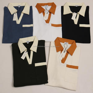 Prenda de punto tipo gofre de algodón y elastano, de manga corta, estilo clásico, ecológica, estilo 'Old Money' de los 80, corte holgado, teñida, a rayas, para golf. - Product Image 6