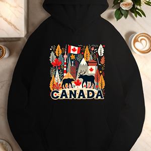 Sudadera con Capucha para Mujer con Estampado de Cultura Canadiense, 100% Poliéster, Tejido de Punto, Informal, para Otoño, con Diseño de Arce y Bolsillos - Product Image 2