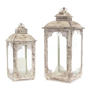 Lanterne en fer blanc avec motif ajouré et panneaux en verre pour la décoration de la maison - Product Image 4