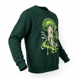Sweat-shirt à col rond en coton vert foncé, imprimé géométrique vert fluo, vêtements de rue personnalisés, pull-over pour hommes, tissu 340g - Product Image 4