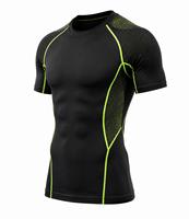 T-shirt de compression à manches courtes pour homme, couleur personnalisée, respirant, coupe ajustée, col rond, en maille, toile 180g