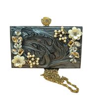 Pochette de soirée en acrylique pour femme, pochette de mariée avec chaîne dorée amovible, sac à main marbré, pochette florale