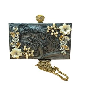 Clutch bag Hand Bag Acrylic Clutch for Women Bridal Clutch with Removable Gold Chain Strap Marble Purse Floral Clutch Bag For - Product Image 1