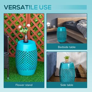 Blue 12.5\" Steel Outdoor <b>Side</b> <b>Table</b> <b>Round</b> Hollow Drum Patio End <b>Table</b> Durable Accent <b>Table</b> for Indoor and Outdoor Use - Product Image 5