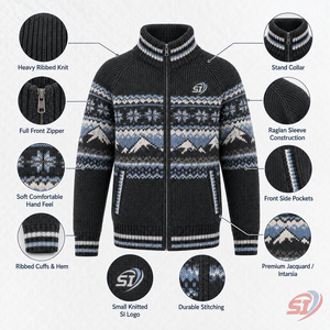 Veste en tricot Fair Isle personnalisée, pull côtelé à fermeture éclair intégrale, tricot jacquard nordique, fournisseur en gros OEM pour marques privées - Product Image 3
