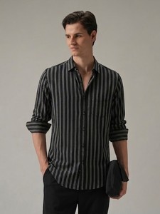 เสื้อเชิ้ตผู้ชาย Enovate แขนยาวลายทางลำลองสำหรับฤดูร้อน ปกคอพับติดกระดุมเม็ดเดียว ผ้าฝ้ายทอระบายอากาศได้ดี - Product Image 1