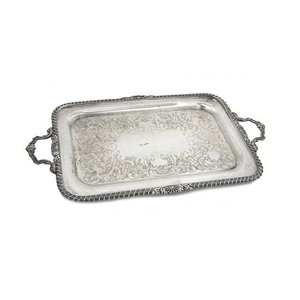 Plateau de service rectangulaire élégant pour collations et desserts, plateau en métal de qualité supérieure avec accent floral pour accessoire de table - Product Image 1