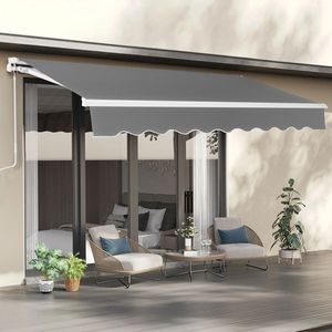 Tenda da Sole a Cassonetto 12x10FT con Struttura Retrattile in Lega di Alluminio e Telo in Poliestere Grigio, Illuminazione a LED per Balcone e Spazi Esterni - Product Image 4