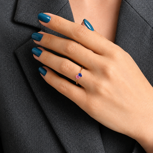Bague de fiançailles plaquée or 18 carats avec deux pierres précieuses colorées, bague Toi et Moi en moissanite pour femme - Product Image 3