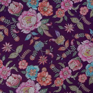 Tissu Crêpe Naturel Violet Prune avec Imprimé Floral Optique pour Kaftans du Moyen-Orient et Vêtements Britanniques - Product Image 6
