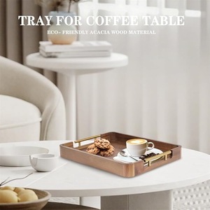 Bandeja de Servir Moderna de Madera con Asas de Metal |   Bandeja Rectangular para Desayuno, Té y Café |   Madera Maciza Resistente - Product Image 4