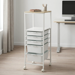 Meuble de rangement domestique, tiroir de rangement en plastique à 5 niveaux, 2 étagères, bureau, maison, salon, armoire, moderne, revêtement en poudre - Product Image 1