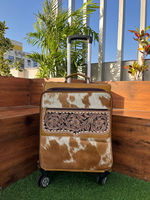 Sac à roulettes de voyage en cuir repoussé pour cheveux unisexe sur bagage à main floral en cuir de vache véritable valise à roulettes de luxe durable