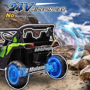 Auto Elettrica Verde 24V 7AH a 2 Posti, 4MPH UTV con 4 Ammortizzatori, Musica, Clacson e Luci LED per Bambini da 3-8 Anni - Product Image 6
