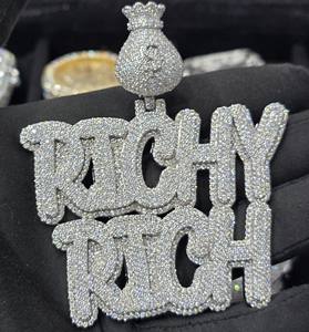 Colgante de Moissanita VVS de Alta Gama Personalizado y Moderno, Certificado, Plata S925, Oro 9k 10k 14k 18k, con Letras y Dijes Estilo Hiphop - Product Image 2