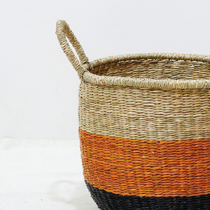 Woven Rustic Circle <b>Seagrass</b> Eco-Friendly Plant <b>Basket</b> Storage <b>Laundry</b> Hamper with Handles - Product Image 3