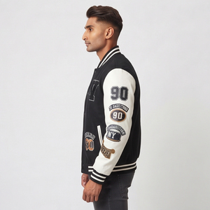 Veste universitaire pour homme, patchwork, broderie, veste d'hiver boutonnée, veste universitaire pour homme, veste universitaire de baseball - Product Image 4