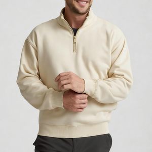 MEERA IMPEX <b>Men's</b> Fleece Lined 100% Cotton Winter <b>Cardigan</b> Stand Neck Solid Beige Color Loose Fit Wholesale Price - Product Image 2