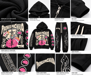 Conjunto de chándal de felpa francesa personalizado para hombre, con sudadera con capucha y cremallera y pantalones de chándal, conjunto de dos piezas oversize estilo streetwear con estampado para hombre - Product Image 4