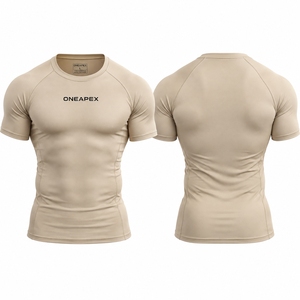 Men <b>Compression</b> T <b>Shirt</b> Beige Short Sleeve Athletic <b>Gym</b> Training Sportswear Custom Logo Fitness Running Workout <b>Shirt</b> - Product Image 1