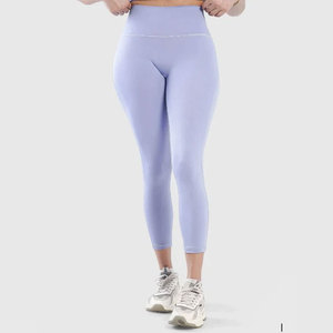 High Waisted Seamless <b>Women</b> Compression <b>Crop</b> Length Fitness Slim Tight Elastic Material Stretchable Sweat Wicking <b>Leggings</b> - Product Image 2