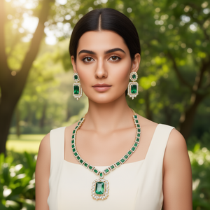 Ensemble de bijoux fantaisie plaqué or avec collier et boucles d'oreilles en cristal et diamants pour femme, vert - Product Image 2
