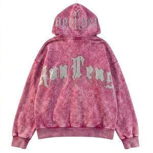 Sweat à capuche streetwear pour homme, style délavé, imprimé lettres, broderie chenille - Product Image 3
