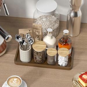 Plateau de rangement rectangulaire en bois pour lavabo de salle d'eau et présentoir de parfums – Organisateur moderne et minimaliste en bois - Product Image 4