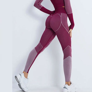 Leggings de yoga taille haute pour femmes, color-block, avec découpes, longueur intégrale, en Spandex et Polyester extensible - Product Image 4