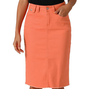 Falda vaquera de cintura alta para mujer, lavado claro, estilo casual de verano, con parte delantera de falda y trasera de jeans, corte recto, para venta en línea - Product Image 6