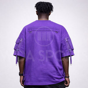 เสื้อยืดคาร์โก้ทรงโอเวอร์ไซส์ สไตล์สตรีทแวร์ หลายกระเป๋า สำหรับผู้ชาย ปี 2026 ผลิตจากผ้าฝ้าย 100% เป็นมิตรต่อสิ่งแวดล้อม ขายส่ง - Product Image 2