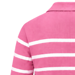 Pull-over à col zippé rayé rose pour femme, manches longues, tricoté, vêtements personnalisés en gros - Product Image 4