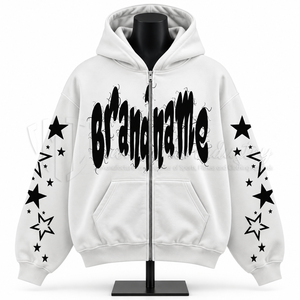 Sweat à capuche zippé personnalisé avec imprimé étoile sur la manche, sweat à capuche en molleton décontracté unisexe, vêtements d'automne - Product Image 1