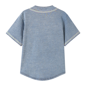 AKA Denim Baseball Jersey Light Blue Denim <b>Button</b>-Up Short Sleeve Women's Casual Greek Style Apparel - Product Image 2