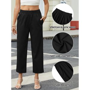 Pantalones Capri de playa de cintura alta de verano para mujer 2025, pantalones cortos de pierna recta con elástico y bolsillos para mujer - Product Image 2