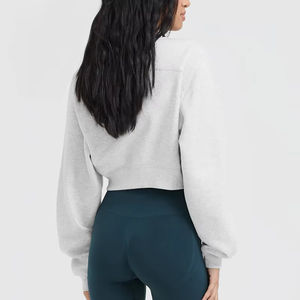 Sudadera con capucha de algodón para mujer, ligera, deportiva, cuello redondo, top corto, sudadera corta, informal, estilo urbano, hombros caídos, tejida - Product Image 4