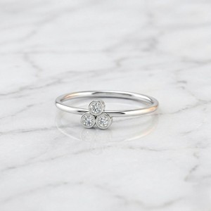 0.20CTW Round Diamond Bezel Three Stone Minimalist <b>Ring</b> 14KGold Lab Grown E-F Color VVS2 <b>Thin</b> Stacking Band for Women - Product Image 1