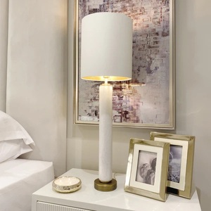 Designer Marble <b>Side</b> <b>Table</b> Lamp Featuring Luxe <b>Gold</b> Trim Clean Linear Form And Modern Decorative Beauty - Product Image 6