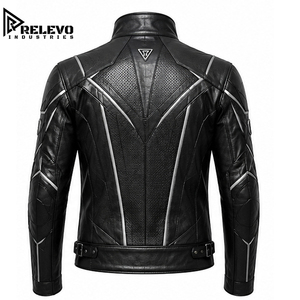 Wholesale High Quality Men's Tactical Leather <b>Jacket</b> Stand Solid Zipper Front Sleek Armor Style Motorcycle Outerwear <b>Silver</b> Trim - Product Image 3