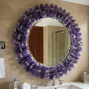 Nouveau Miroir Moderne en Améthyste Écologique, Fait Main, Lumineux, avec Cadre en Pierre Naturelle, Centre de Table pour Espace Spirituel et Décoration Intérieure, pour la Guérison - Product Image 1