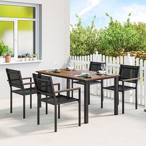 Set da Pranzo per Esterni in Legno di Acacia per 4 Persone, Tavolo Rettangolare da 150 cm e Sedie Impilabili - per Uso in Veranda - Product Image 2