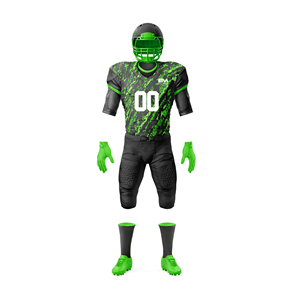 Ensemble d'uniformes de football américain personnalisés pour hommes, maillot noir et vert, short, casque, gants, chaussettes, 100% polyester, impression numérique, grande taille - Product Image 1