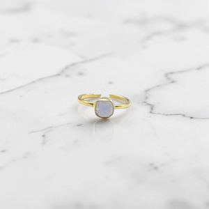 Handmade Raw Rainbow Moonstone Brass <b>Ring</b> Natural Rough Stone <b>Adjustable</b> Band Minimalist Boho All Birthstone Jewelry for Women - Product Image 1