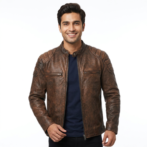 Chaqueta de cuero recubierto para hombre, estilo motero europeo-americano, con cuello alto, forro de lino, talla grande, vintage, novedad 2026 - Product Image 1