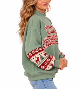 Sweat-shirt à col montant personnalisé pour femme, orné de cristaux et d'appliques de Noël, coupe oversize, manches longues, haut d'hiver - Product Image 6