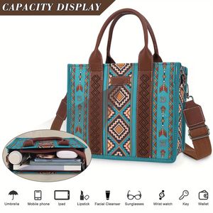 4 pezzi borsa leggera da lavoro retrò con borsa Boho Chic verde per donna - Product Image 3