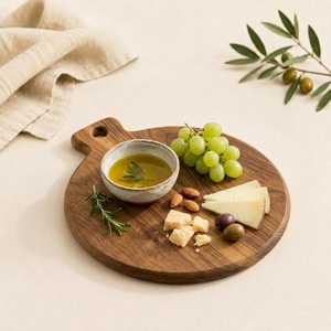 Planche à découper ronde en bois d'acacia de qualité supérieure avec poignée, durable et réversible, pour la cuisine, les fruits, les légumes et les charcuteries - Product Image 2
