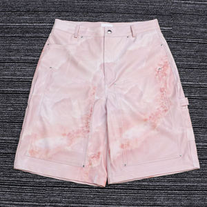 Summer Fashion Pink Printed <b>Leather</b> Jorts Men Custom Streetwear Casual Cargo Men'S <b>Leather</b> Baggy Shorts - Product Image 2